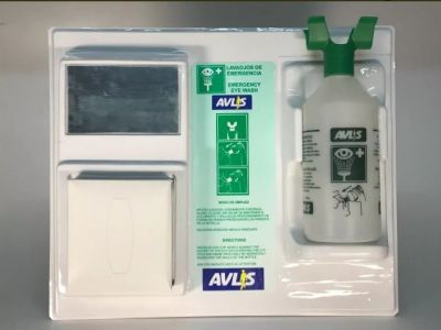 Estación lavaojos de emergencias plástica AVLIS. 1 Botella. 1 Tissue